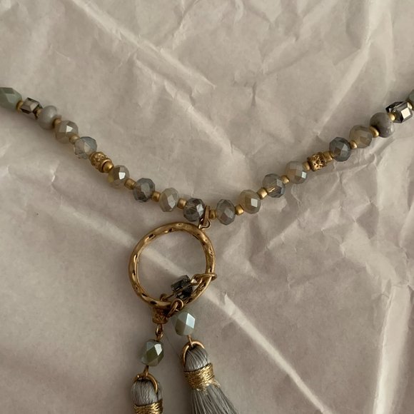 Mixed bead twin tassel pendant necklace NEW - Picture 3 of 4